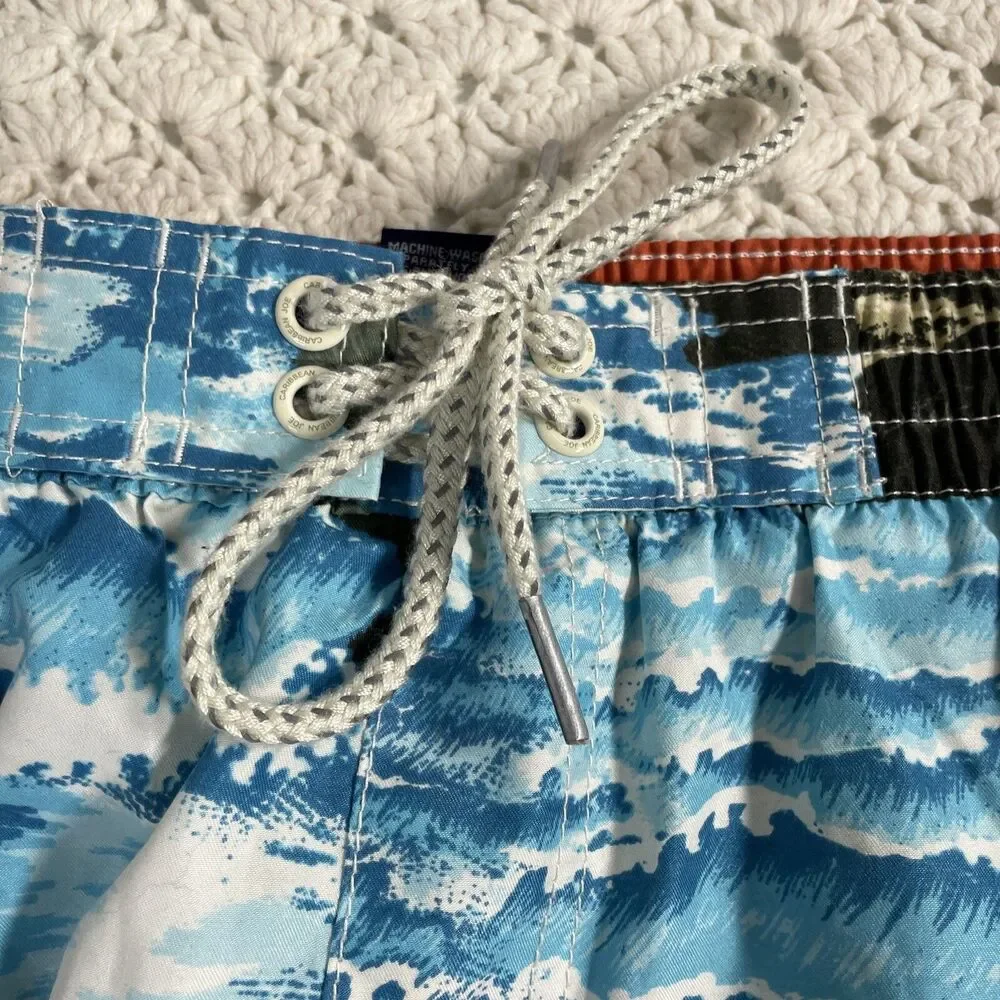 Caribbean Swim Trunks Mens L Mesh Lined Bathing Board Shorts Tropical Palm Trees